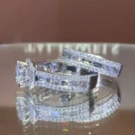 Handmade Halo Round Cut Sterling Silver Ring Set