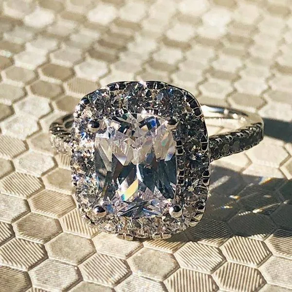 Handmade 2 Ct Halo Cushion Cut With Brilliant Cut Eternity Band