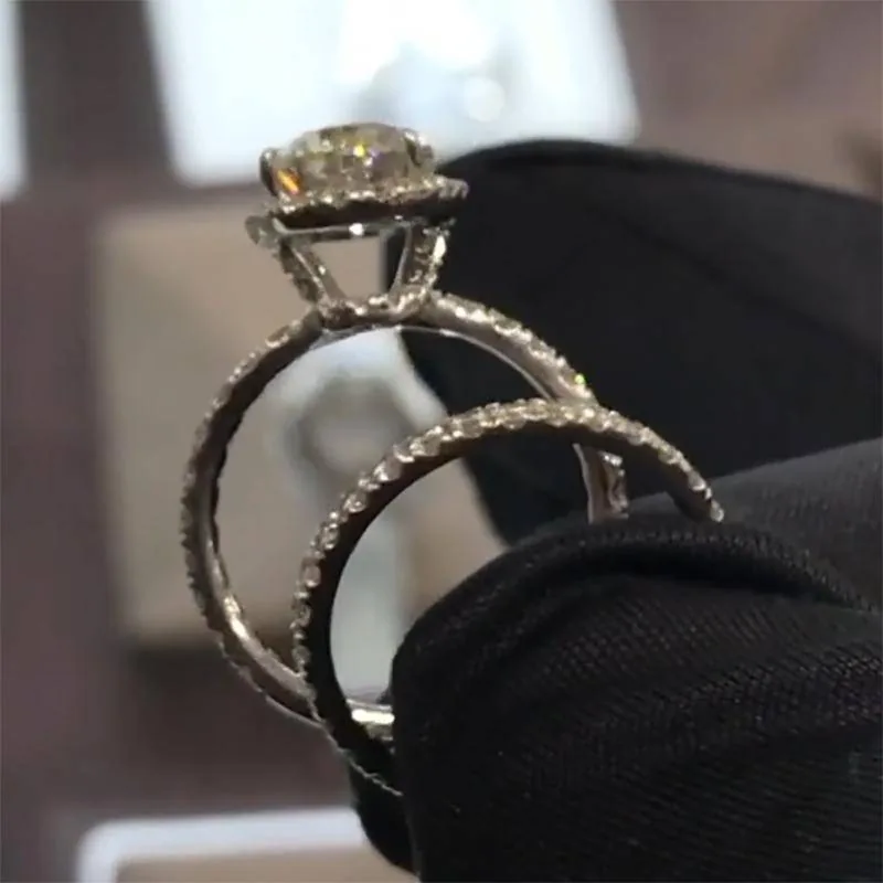 Handmade 3 Ct Halo Oval Cut Sterling Silver Ring Set