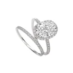 Handmade 3 Ct Halo Oval Cut Sterling Silver Ring Set