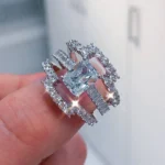 Handmade 3 Ct Radiant Cut 3PC Wedding Ring Set With 2 Bands