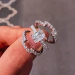 Handmade 3 Ct Radiant Cut 3PC Wedding Ring Set With 2 Bands