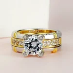 Handmade 2 ct Round Cut Sterling Gold and Silver Plated Wedding Set