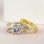 Handmade 2 ct Round Cut Sterling Gold and Silver Plated Wedding Set