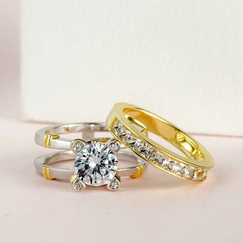 Handmade 2 ct Round Cut Sterling Gold and Silver Plated Wedding Set