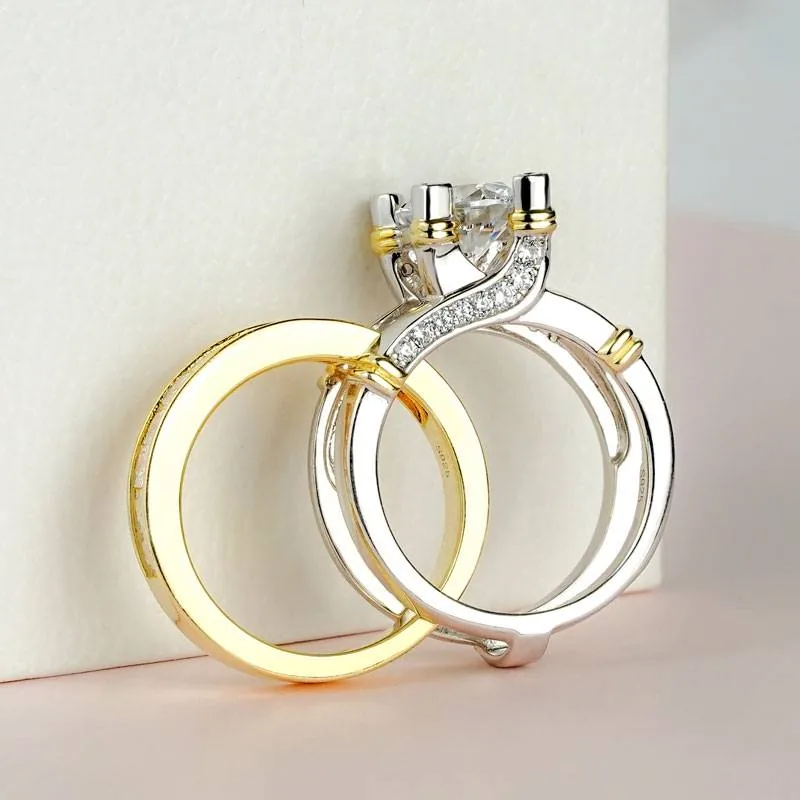 Handmade 2 ct Round Cut Sterling Gold and Silver Plated Wedding Set