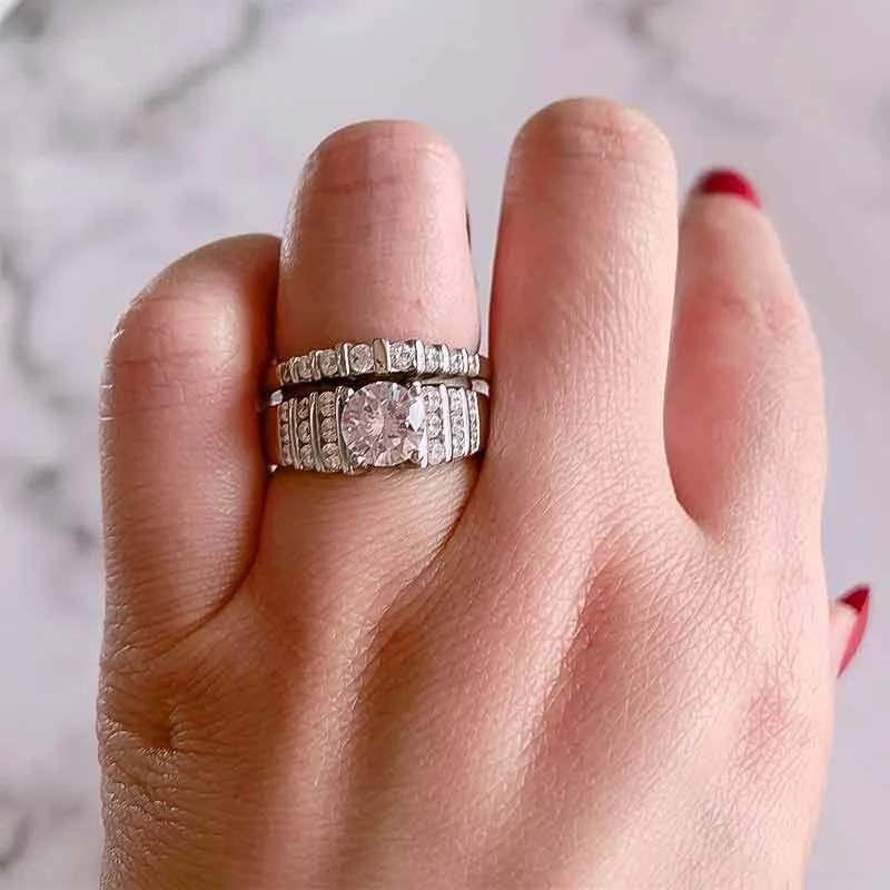 Handmade 1.2 ct Round Cut Sterling Silver Wedding Set