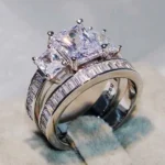 Handmade Radiant Ring Set With One Emerald Band