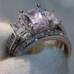 Handmade Radiant Ring Set With One Emerald Band