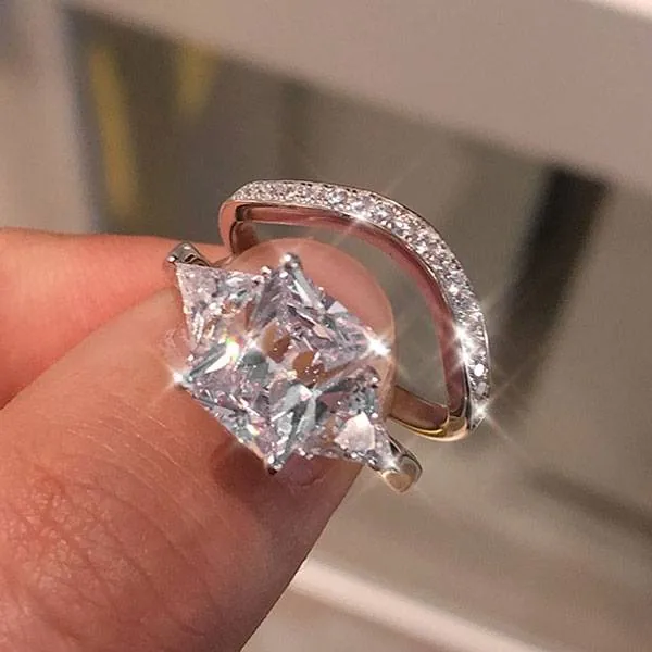 Handmade Radiant Ring Set With One Band Ring
