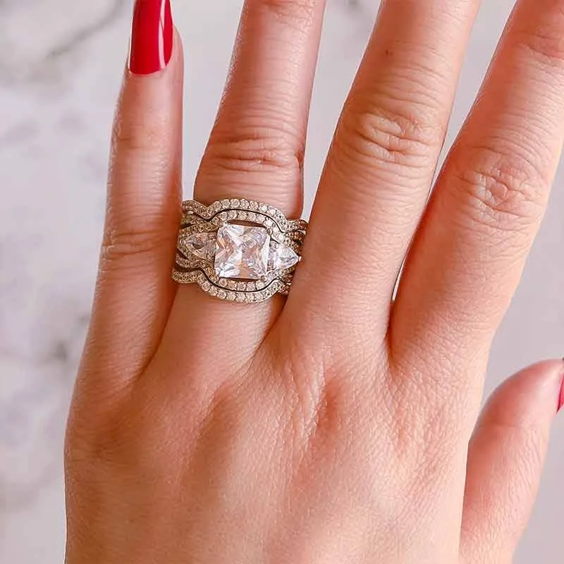 Handmade Princess Wedding Ring Set With 2 Bands
