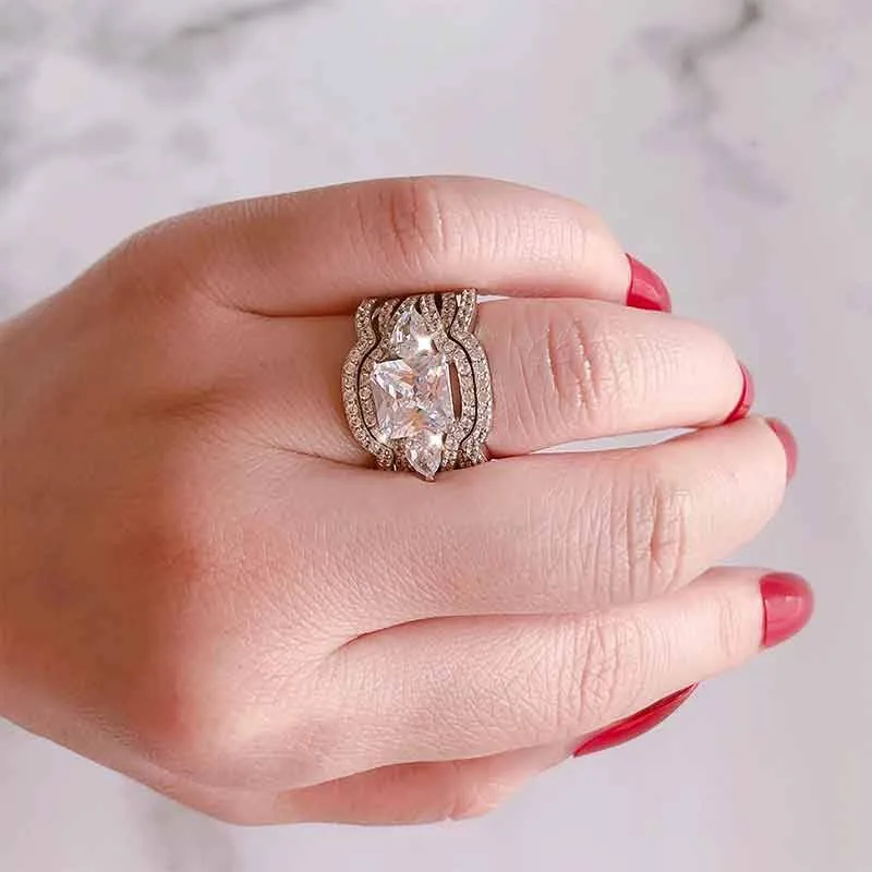 Handmade Princess Wedding Ring Set With 2 Bands