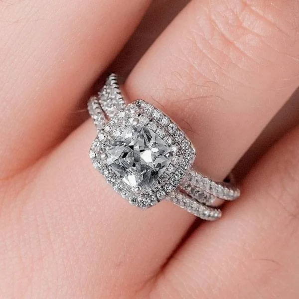 Handmade Brilliant 1 ct Cushion Cut Wedding Set