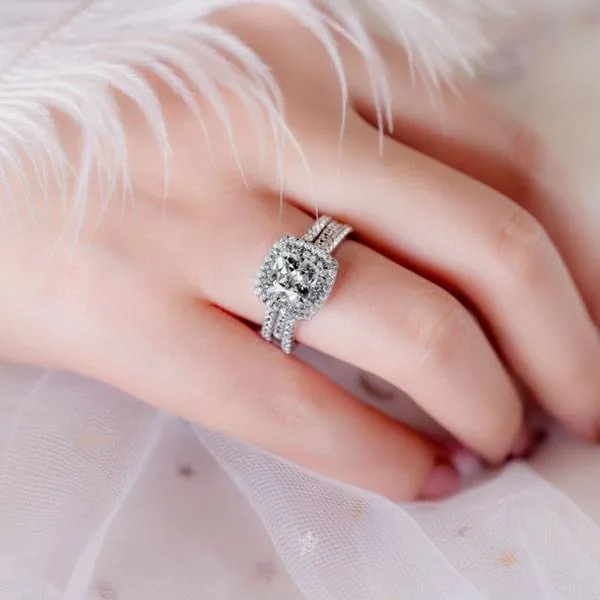 Handmade Brilliant 1 ct Cushion Cut Wedding Set