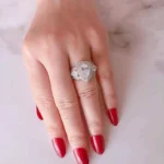 Handmade Double Halo 1.4 ct Pear Cut 3 Stone Ring Set