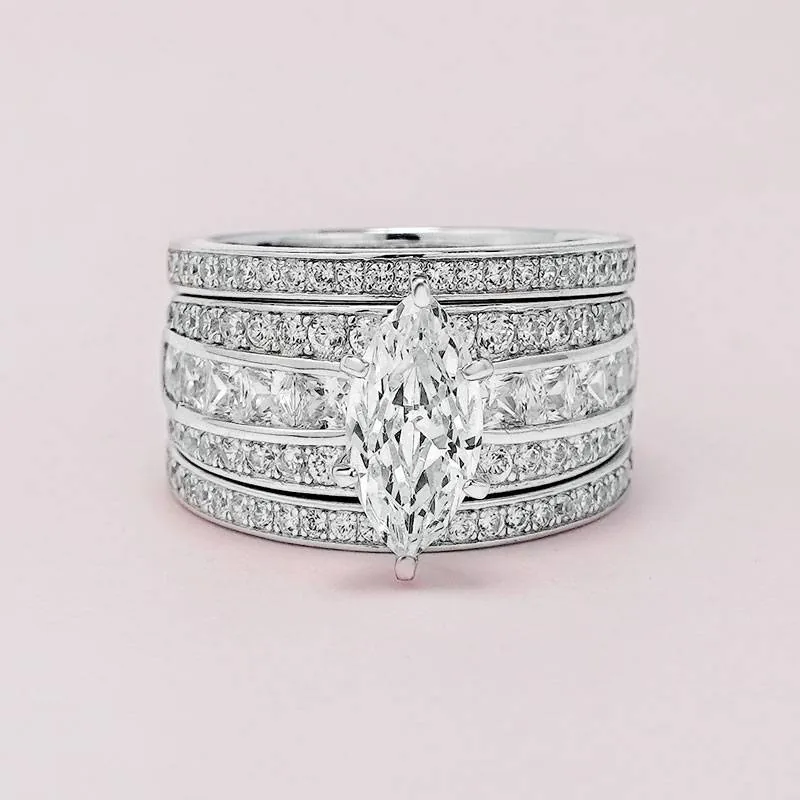 Handmade 1.5 ct Marquise Cut Ring Set With Brilliant Bands
