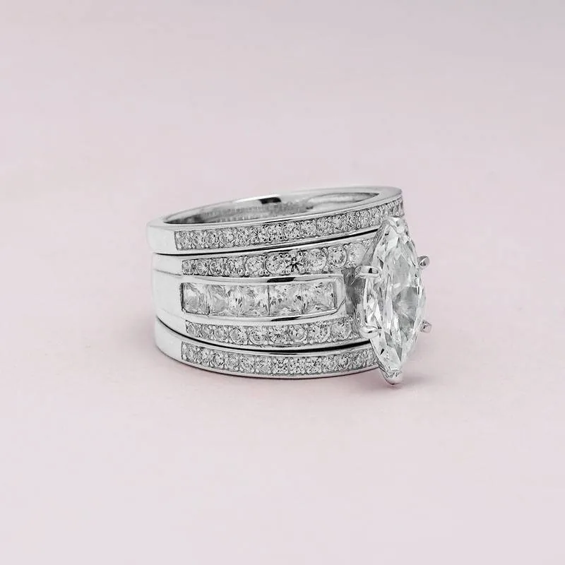 Handmade 1.5 ct Marquise Cut Ring Set With Brilliant Bands