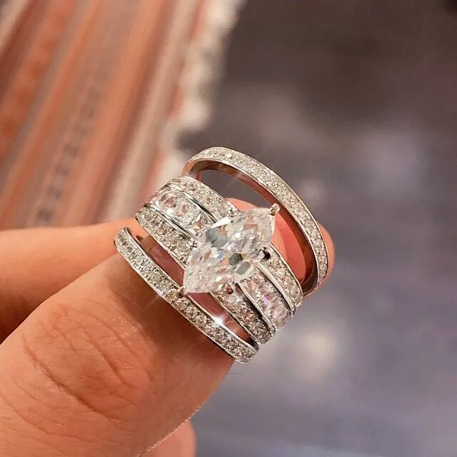 Handmade 1.5 ct Marquise Cut Ring Set With Brilliant Bands