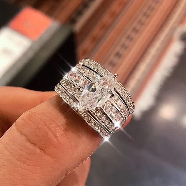 Handmade 1.5 ct Marquise Cut Ring Set With Brilliant Bands