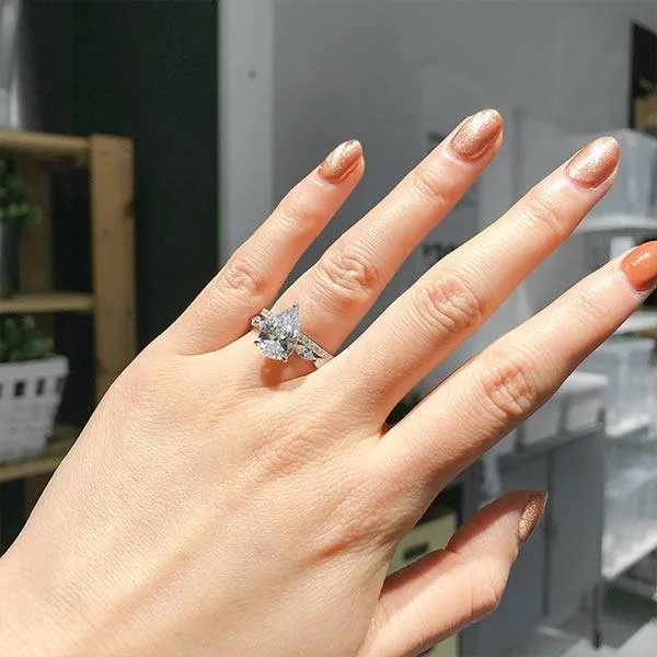 Handmade 4 Ct Pear Cut Sterling Silver Ring Set