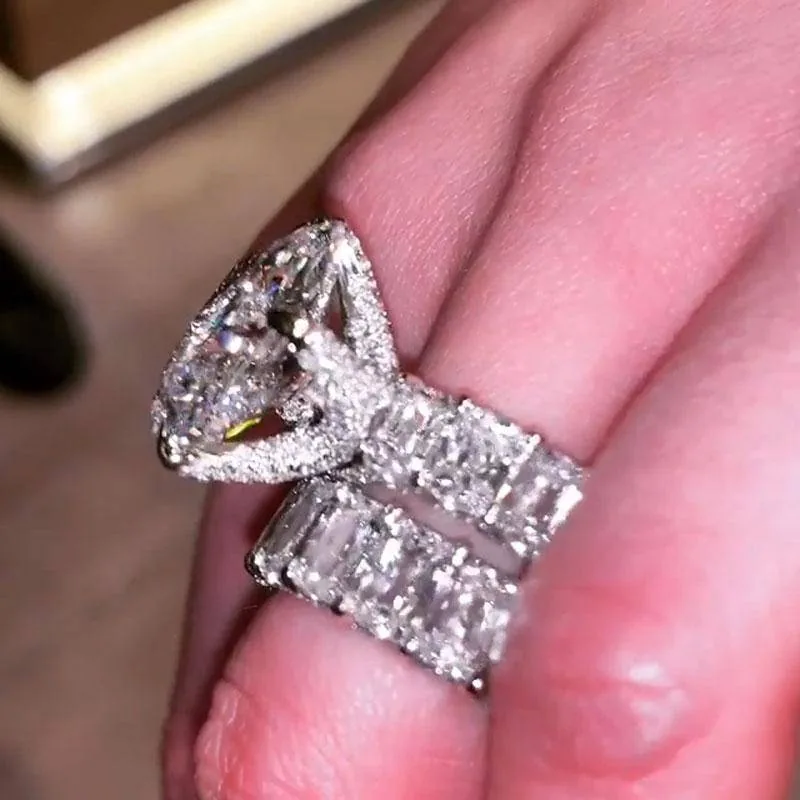 Handmade Cushion Cut Wedding Set in 925 Sterling Silver