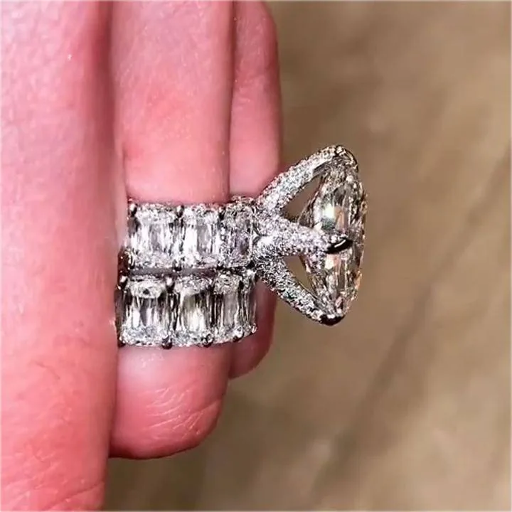 Handmade Cushion Cut Wedding Set in 925 Sterling Silver