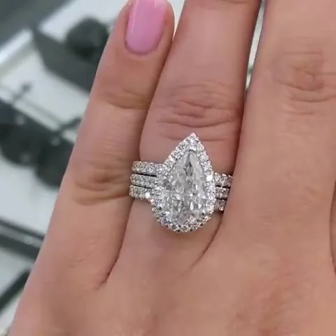 Handmade 2 Ct Pear Cut Ring Set With 2 Bands
