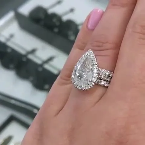 Handmade 2 Ct Pear Cut Ring Set With 2 Bands