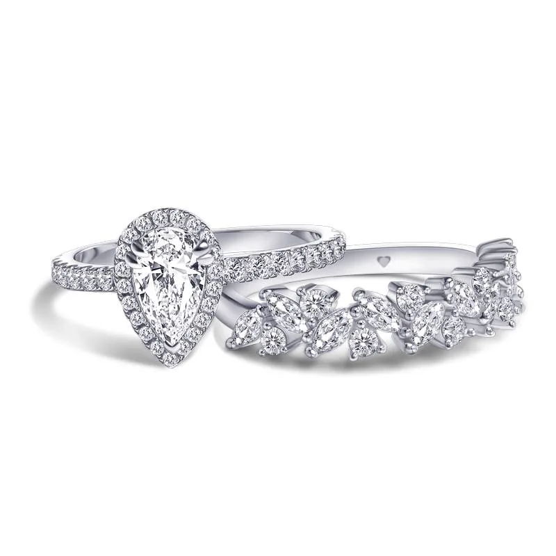 Handmade 1.5 CT Pear Cut Sterling Silver Ring Set