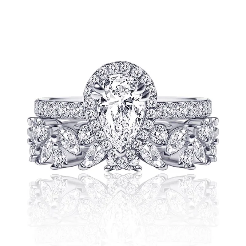Handmade 1.5 CT Pear Cut Sterling Silver Ring Set