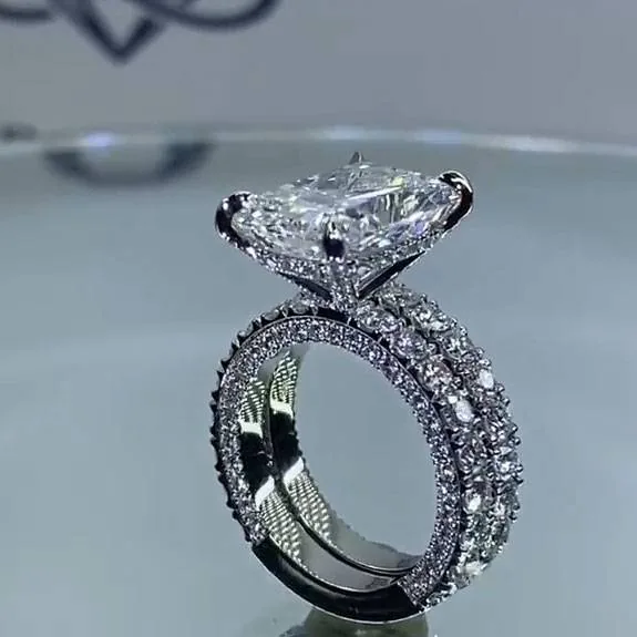 Handmade 4ct Radiant Cut Ring Set