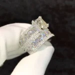 Handmade 3CT Princess Cut Ring With Round Briliiant Pave Set Diamond Band