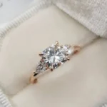 Handmade 1.3 ct Rose Gold Cushion Cut with 2 Pear Shape Sidestones Engagement Ring