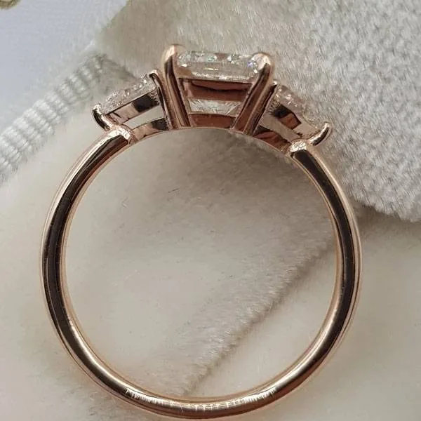 Handmade 1.3 ct Rose Gold Cushion Cut with 2 Pear Shape Sidestones Engagement Ring