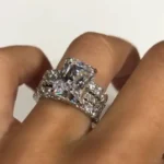 Handmade 4CT Radiant Cut Ring with 2pcs Eternity Band