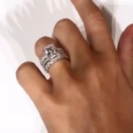 Handmade 4CT Radiant Cut Ring with 2pcs Eternity Band