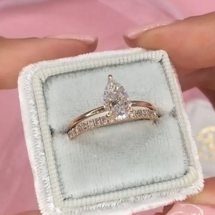 Handmade 2CT Pear Cut solitaire Ring with an Half Eternity Band