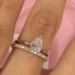 Handmade 2CT Pear Cut solitaire Ring with an Half Eternity Band