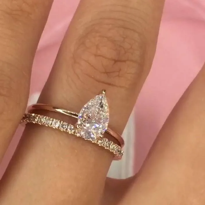Handmade 2CT Pear Cut solitaire Ring with an Half Eternity Band