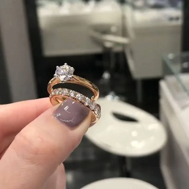 Handmade 1CT Gold Tone Round Brilliant Engagement Ring