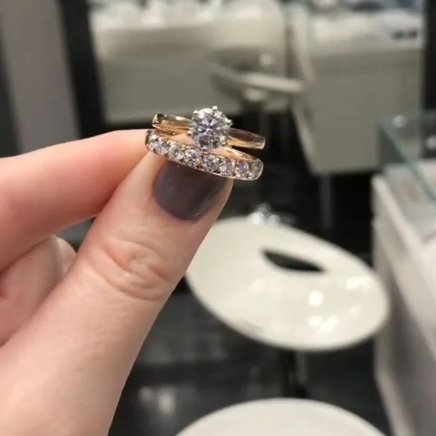 Handmade 1CT Gold Tone Round Brilliant Engagement Ring
