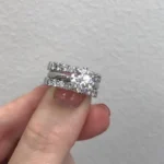 Handmade 2CT Round Brilliant Diamond Solitaire Ring with 2pcs Half Wedding Bands