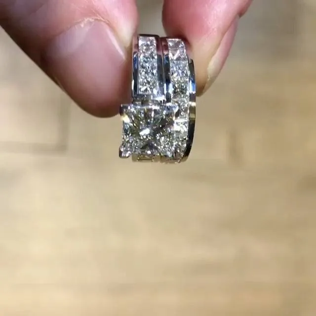 Handmade 2CT Princess Cut Channel Paved Dianond Engagement Ring Set
