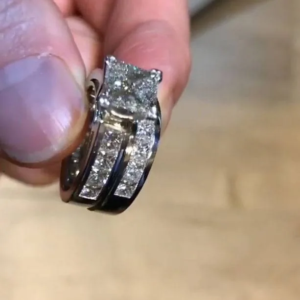Handmade 2CT Princess Cut Channel Paved Dianond Engagement Ring Set
