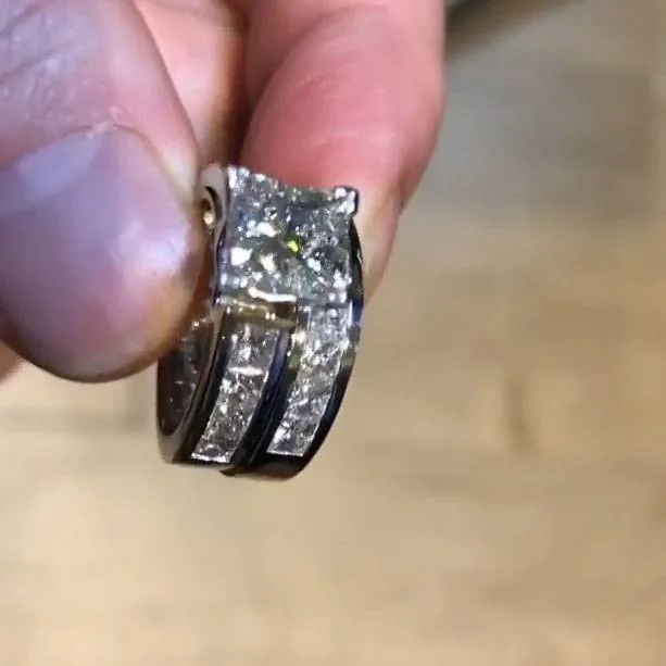 Handmade 2CT Princess Cut Channel Paved Dianond Engagement Ring Set