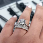 Handmade 2CT Round Brilliant Diamond Solitaire Engagement Ring with Princess Cut Wide Eternity Band