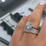 Handmade 2CT Round Brilliant Diamond Solitaire Engagement Ring with Princess Cut Wide Eternity Band