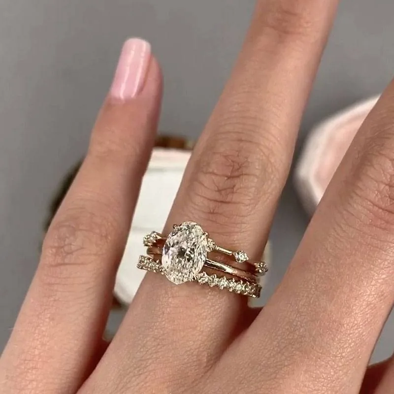Handmade 3CT Oval Cut Stack Ring Set 3pcs