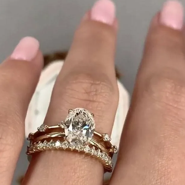 Handmade 3CT Oval Cut Stack Ring Set 3pcs