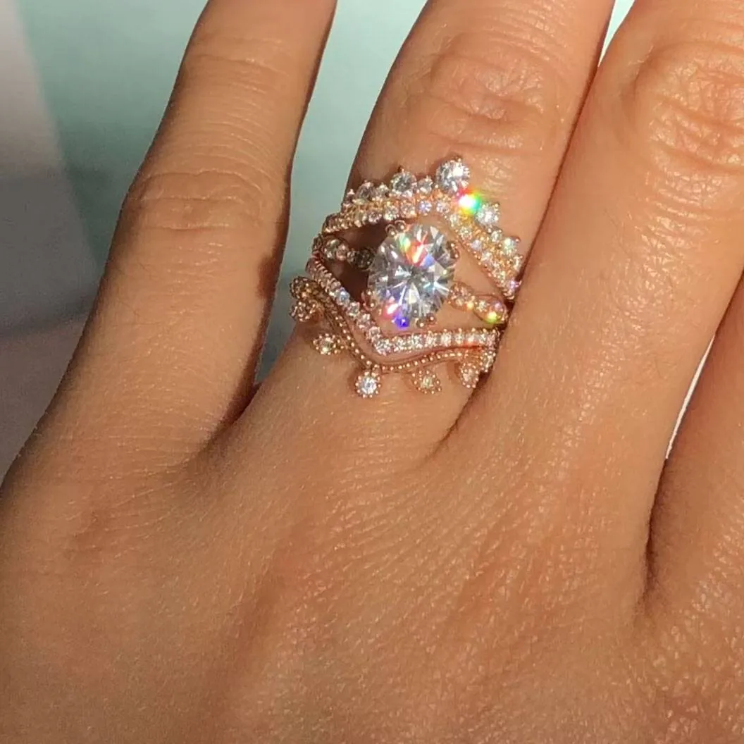 Handmade 3 CT Oval Lab-created Gemstone Bridal Stack Ring Set